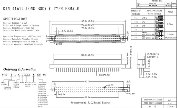 DIN41612 Connector, Male and Female 3row 150contacts, 3X50POS