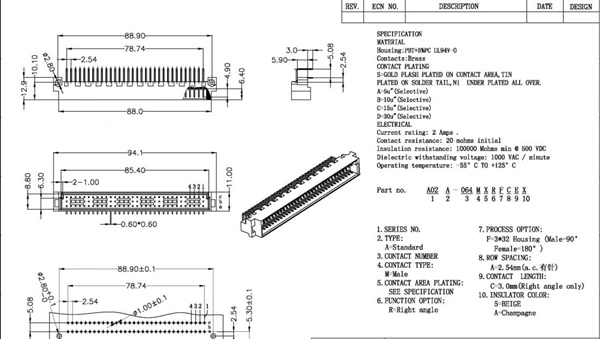 Male 96 Contacts DIP Right Angle Male DIN41612 Connector